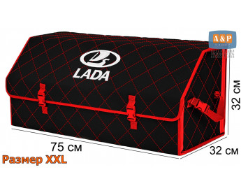 Органайзер-саквояж "Союз" в багажник LADA (ЛАДА), размер XXL. Цвет: черный с красной прострочкой Ромб.